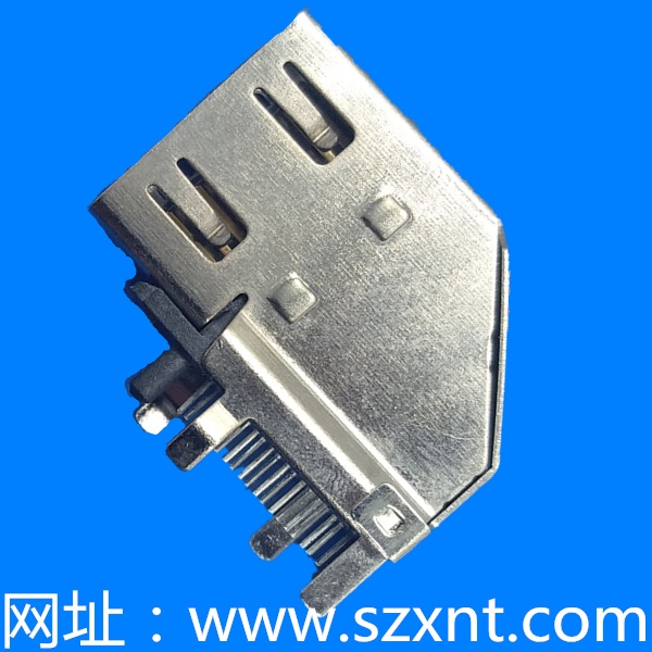 廈門HDMI 側(cè)插--HDMI側(cè)插銅殼鍍鎳兩K腳兩直腳 兩K腳邊距7.80 針長2.3